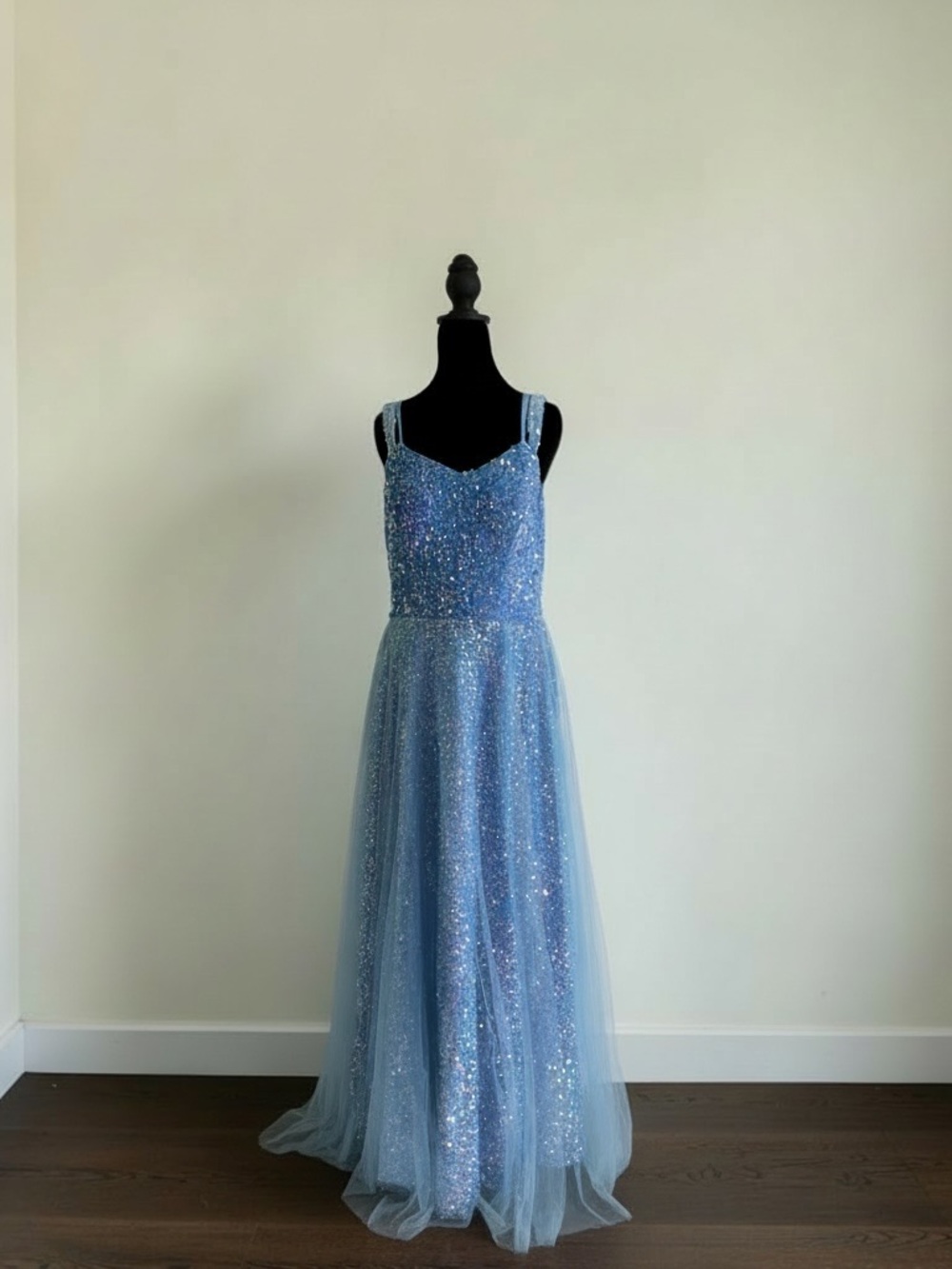 Sparkling Light Blue A-Line Sequin Gown